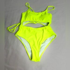 Meyeeka One Piece Swimsuit Women’s Size Small Neón Yellow Green Open Racerback